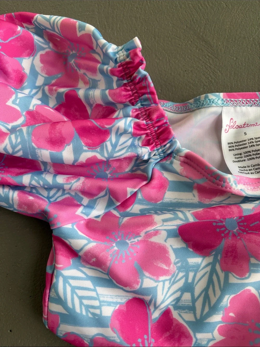 Floatimini Pink Floral Puff Sleeve Kids Bikini Size 5